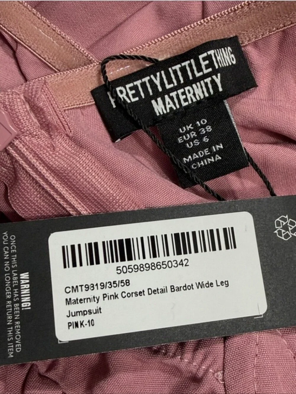 PrettyLittle Thing Maternity Pink Corset Detail Bardot Wide Leg Jumpsuit Size 6 - Picture 3 of 5